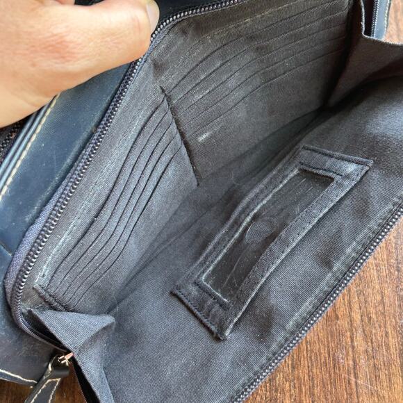 Vintage Villager Liz Claiborne Purse Blue Black Leather small Bag crossbody - Picture 11 of 16